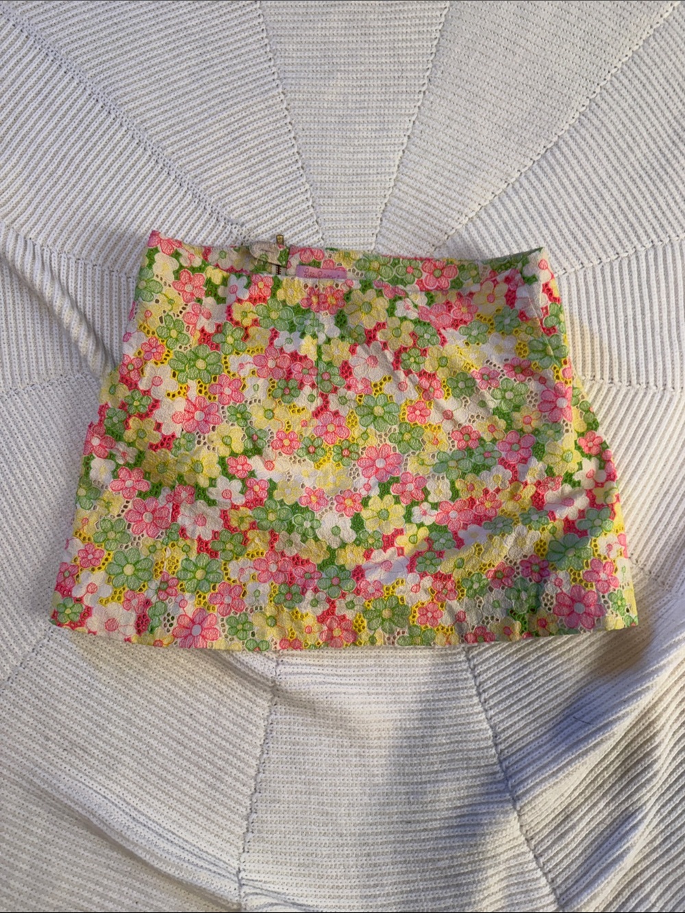 Lilly Pulitzer Floral Eyelet Mini Skirt in Pink, Green & Yellow